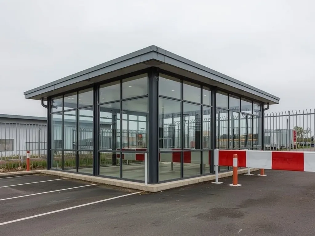 Glazed gatehouse at a site entrance barrier