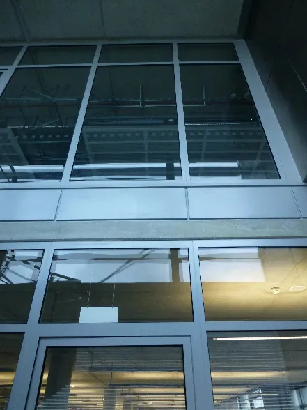 Interior view of two-storey curtain walling