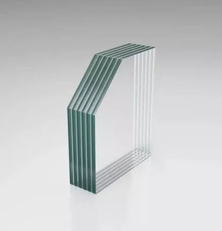 Illustration of a laminated glass edge showing multiple bonded layers